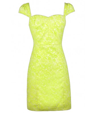 Bright Yellow Pencil Dress, Yellow Lace Pencil Dress, Cute Yellow Dress ...