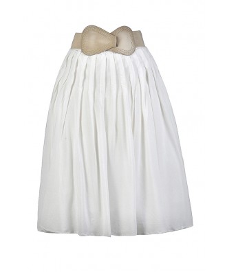 White A-Line Skirt, White Belted Skirt, Cute Summer Skirt
