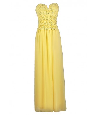 Yellow Lace Maxi Dress, Cute Yellow Dress, Yellow Bridesmaid Dress