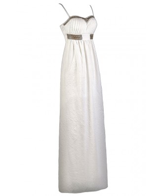 White and Gold Maxi Dress, Cute Maxi Dress, Summer Maxi Dress Lily Boutique