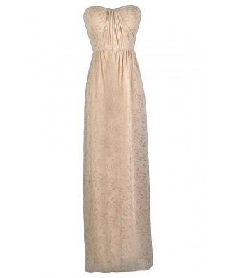 Lily Boutique Cream Maxi Dress, Cream and Gold Maxi Dress Lily Boutique