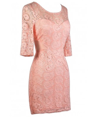 Pale Pink Bodycon Dress, Pink Lace Dress, Pink Cocktail Dress Lily Boutique