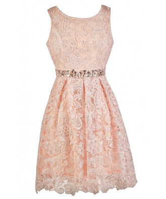Cute Pink Dress, Pink Lily Boutique Lace Dress, Pink Lace Bridesmaid Dress
