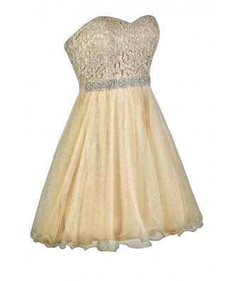 Pale Gold Dress | Gold Lace & Tulle Dress | Gold Party Dress | Lily ...