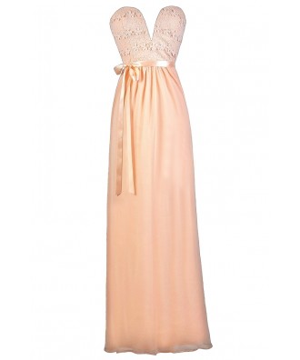 Strapless Pink Maxi Dress, Pink Maxi Bridesmaid Dress, Pink Lace Maxi Dress
