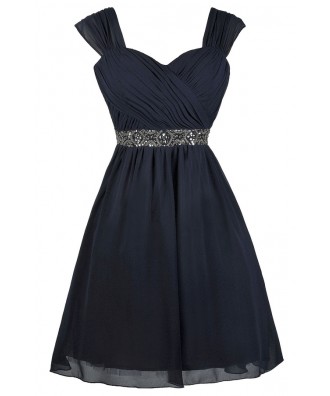 Navy Embellished Party Homecoming Bridesmaid Dress