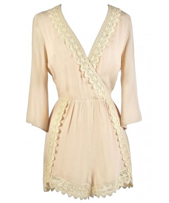 Cute Summer Romper, Beige Lace Romper, Online Boutique Romper