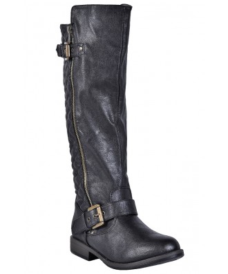 Black Quilted Riding Boots, Cute Black Boots, Fall Boots