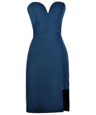 Indigo Blue Cocktail Dress, Cute Blue Dress, Blue Strapless Party Dress ...