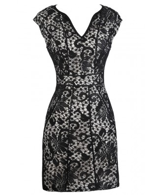Black Lace Dress, Cute Online Boutique Dress, Black Pencil Dress