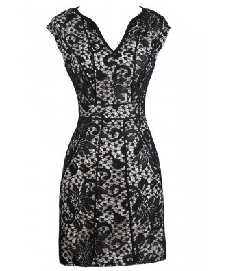 Black Lace Dress, Cute Online Boutique Dress, Black Lace Pencil Dress ...