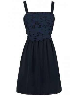 Navy Lace A-Line Summer Party Dress