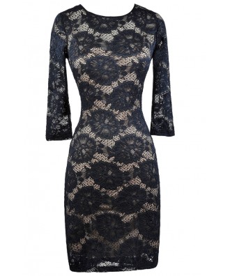 Navy Lace Dress, Lace Pencil Dress, Online Boutique Dress