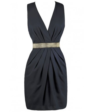 Navy Cocktail Dress, Navy and Gold Party Dress, Online Boutique Dress