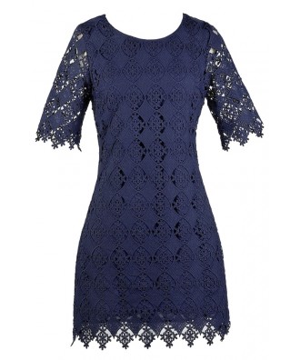 Navy Lace Sheath Dress, Cute Navy Dress, Online Boutique Dress