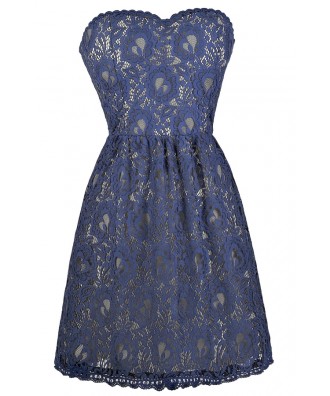 Blue Strapless Lace Dress, Cute Summer Dress, Online Boutique Dress