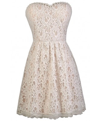 Ivory Strapless Lace Dress, Rehearsal Dinner Dress, Bridal Shower Dress, A-Line Dress