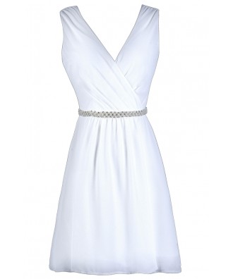 White Embellished Chiffon Dress, Rehearsal Dinner Dress, Bridal Shower Dress, Cute White Dress