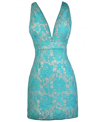 Teal Lace Cocktail Dress, Teal Lace Party Dress, Fitted Teal Dress