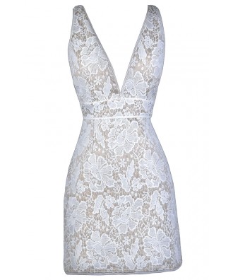 Ivory Lace Cocktail Dress, Ivory Lace Party Dress, Fitted Lace Dress