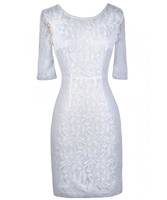 Ivory Lace Pencil Dress, Cute Ivory Dress, Ivory Cocktail Dress