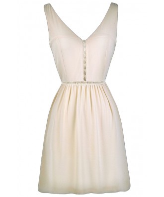 Cute Beige Dress, Beige A-Line Dress, Rehearsal Dinner Dress