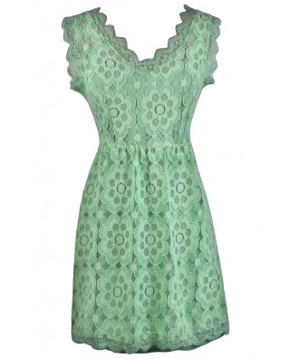 Sage Green Lace A-line Dress, Cute Bridesmaid Dress, Green Summer Dress