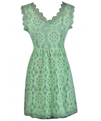 Sage Green Lace A-line Dress, Cute Bridesmaid Dress, Green Summer Dress