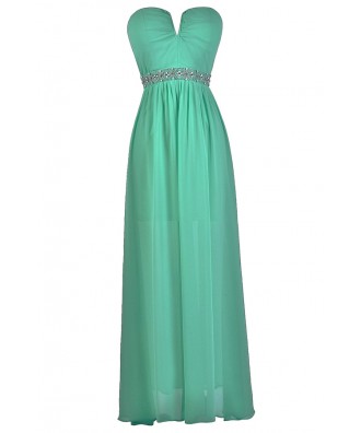 Jade Green Beaded Maxi Dress Online, Jade Green Maxi Bridesmaid Dress