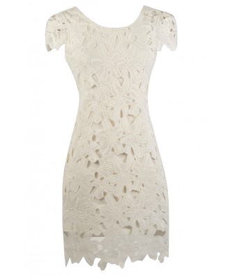 Ivory Lace Sheath Dress, Ivory Rehearsal Dinner Dress, Cute Bridal Shower Dress