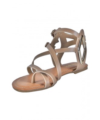 Beige Short Gladiator Sandals, Nude Gladiator Sandals, Boho Shoes Lily ...