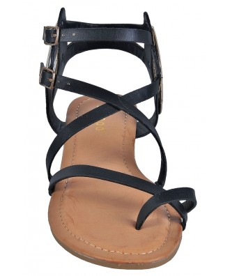 Black Short Gladiator Sandals, Cute Black Sandals, Summer Boho Shoes ...