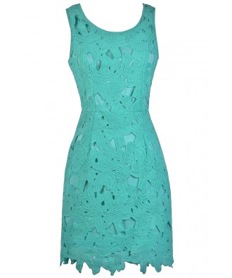 Aqua Lace Sheath Dress, Teal Bridesmaid Dress, Cute Lace Dress