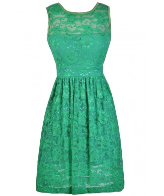 Green Lace A-Line Dress, Green Bridesmaid Dress, Cute Summer Dress