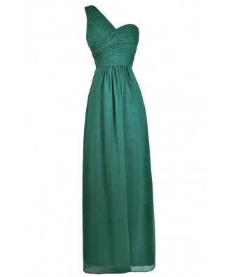 Emerald Green Bridesmaid Dress | Green Maxi Dress | One Shoulder Forest ...