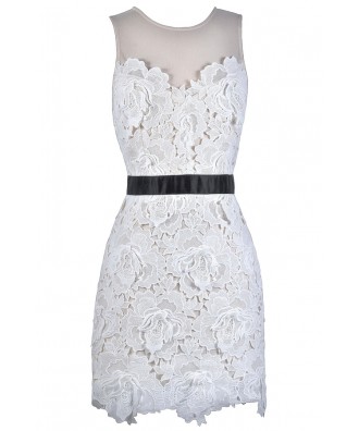 Black and White Lace Sheath Dress, Cute Lace Dress