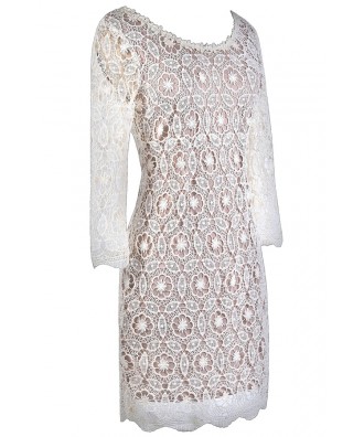 Beige Lace Sheath Dress | Rehearsal Dinner Dress | Bridal Dress | Lily ...