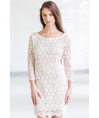 Cute Beige Lace Rehearsal Dinner Dress