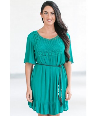 Belted Flowy Teal Country Summer Dress