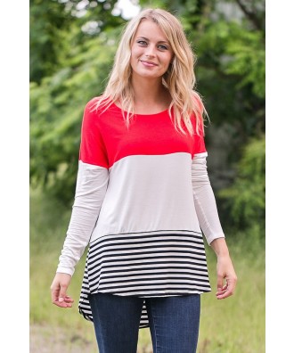 Cute Red Colorblock Top, Game Day Red Top, Casual Top