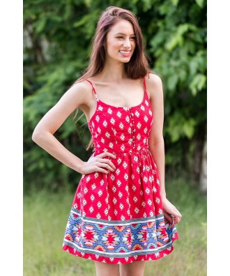 Cute Red Sundress, Southwestern Pattern Summer Dress