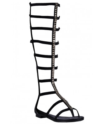 Black Stud Gladiator Sandals, Cute Hippie Sandals