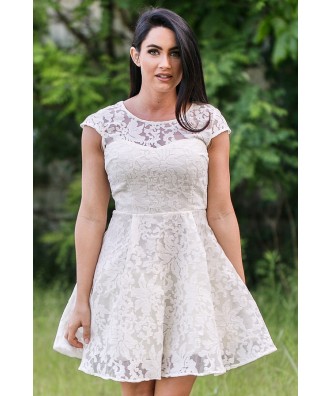 Cream Lace A-Line Dress, Ivory Rehearsal Dinner Dress, Bridal Shower Dress