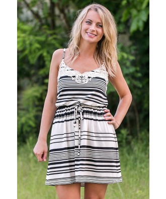 Black and Ivory Stripe Sundress Online, Cute Summer Dress