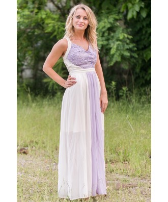 Lilac and Cream Maxi Dress, Boho Maxi Dress, Lace Maxi Dress Online