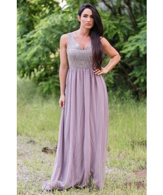 Lavender Grey Maxi Dress Online, Beaded Prom Dress Online