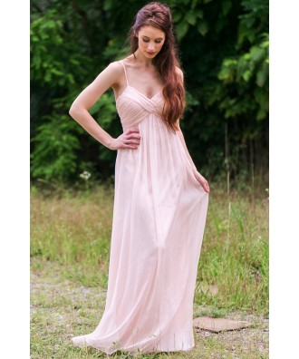 Pale Pink Maxi Bridesmaid Dress, Blush Pink Prom Dress