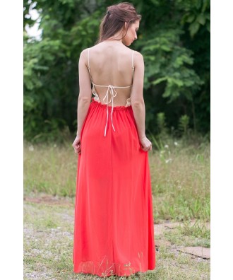 maxi dress embroidered coral open lotus