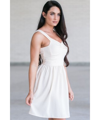 Cream A-Line Sundress, Cute Summer Dress, Cream Online Boutique Dress ...