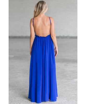 Royal Blue Open Back Maxi Dress, Cute Royal Blue Summer Dress, Boutique ...